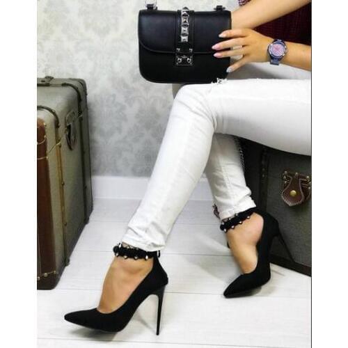 New Pointed Toe Thin high heels rivet party shoes sandals women pumps Black Nude Plus Size