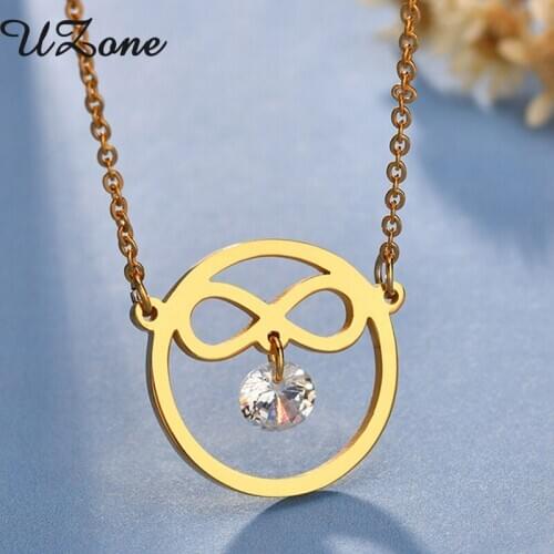 UZone Lovely Chic Infinity CZ Necklace Stainless Steel Lucky Number Eight Geometric Necklace For Women Jewelry Gift