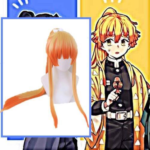 Anime Comic Demon Slayer Kimetsu no Yaiba Cosplay Wigs Agatsuma Zenits Cosplay Wig Synthetic Wig Orange Long Women Version Wigs