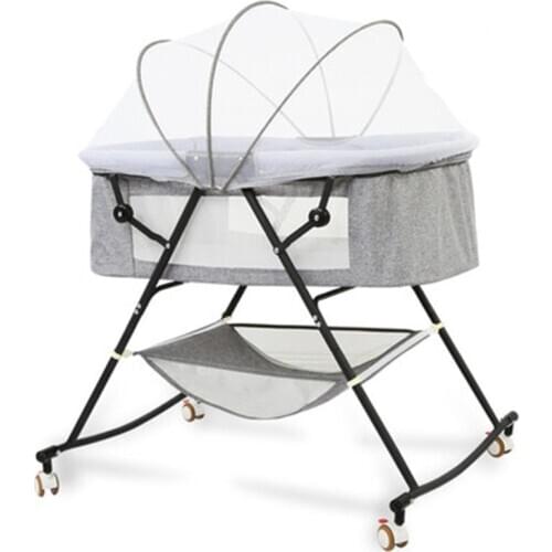 Portable removable crib foldable high and low adjusting stitching large bedside bed baby lift