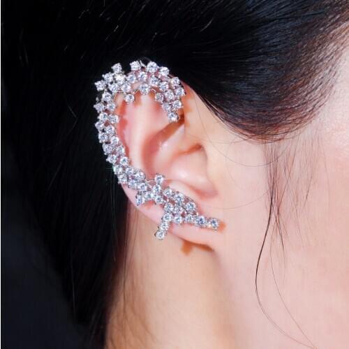 QooLady Personality Luxury Asymmetric Round Zircon Ear Cuff Stud Climber Earrings for Women Wedding Party Statement Jewelry E187