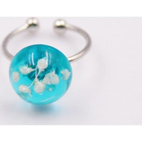 Adjustable Size Brass Ring Handmade craft latest Real dried flower resin engagement ring