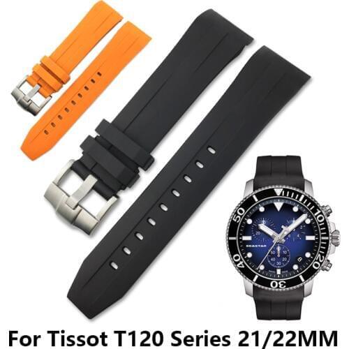 21mm 22mm Rubber Silicone Watch Strap Black Orange Watchband Suitable for Tissot Starfish 1853 T120 T055 Watch Accessories
