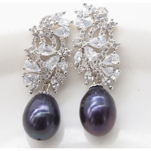 One pair FRESHWATER PEARL reborn keshi drop white / black egg earrings wholesale beads nature FPPJ