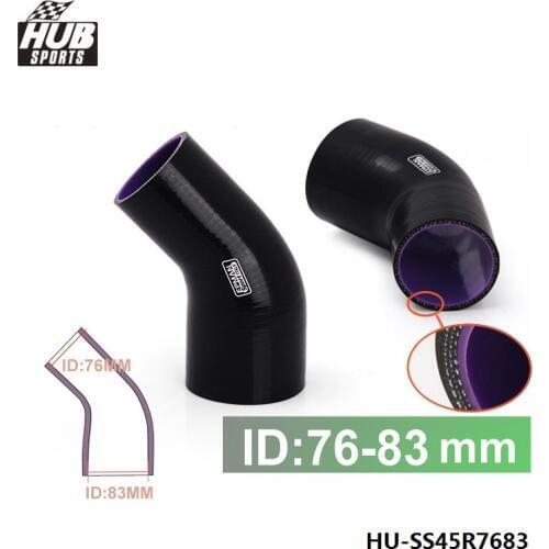 3"-3.25" 76mm - 83mm Silicone reducer Hose Coupler Piping 45 Degree 4-Ply Black For TOYOTA SUPRA JZA80 HU-SS45R7683