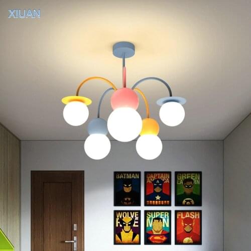 Nordic Children Colorful Chandelier Lamp in the Bedroom Baby Girl Room Creative LED Indoor Kids Room Light 3 Color Temperature
