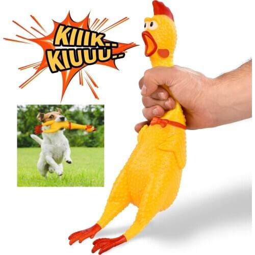 Funny Dog Gadgets Novelty Yellow Rubber Chicken Pet Dog Toy Novelty Squawking Screaming Shrilling Chicken for Cat Pet Supplies