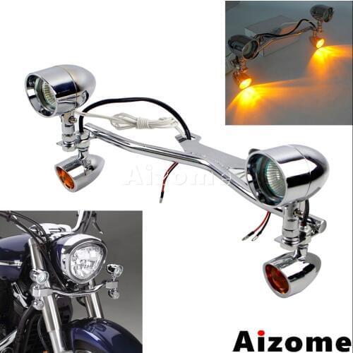 Universal Motorcycle Turn Signals LED Fog Auxiliary Lights w/ Bracket Kit For Honda Shadow VT750 VT1100 VTX1300 VTX1800 Custom