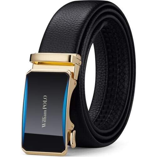 WILLIAMPOLO Fashion Genuine Leather Belt For Men Automatically Buckle Mens Belt Luxury Design Dress Belts PL20615-20P