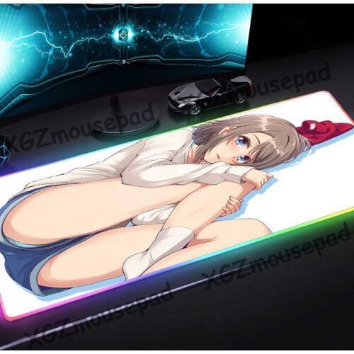 XGZ Popular Cartoon Sexy Pure Girl Custom Large RGB Mouse Pad Black Lock Edge Computer Desk Mat Rubber Non-slip 900x400/800x300
