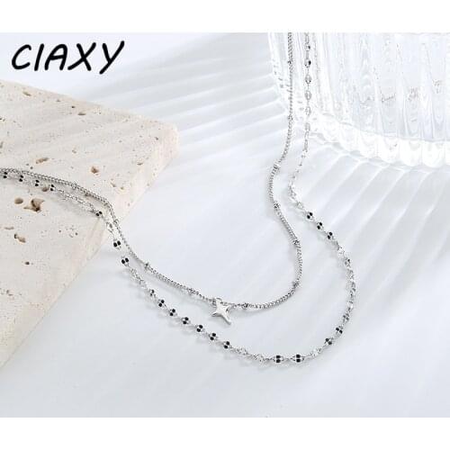 CIAXY 925 Sterling Silver Cross Star Sequin Necklaces for Women Temperament Double-layer Clavicle Chain Choker Punk Jewelry