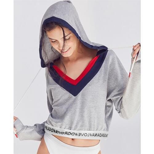 2018 Women Sexy Patchwork Contrast Color Hoodies Navel Bare Crop Hooded Tops Long Sleeve Sudadera Mujer Loose Casual Sweatshirts