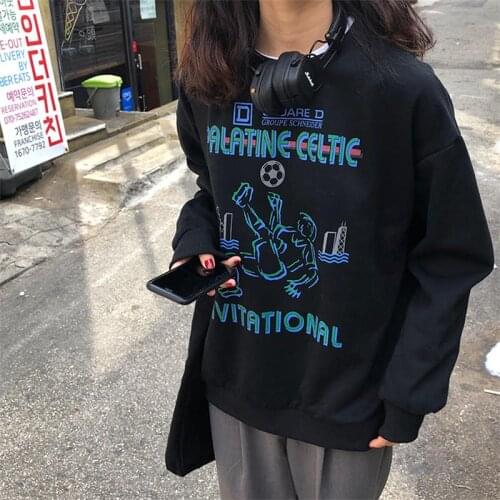 Female Korean Lazy Loose Letter Print Casual Sweatshirt Womens Sweatshirts Japanese Harajuku Ulzzang Vintage Clothing For Women