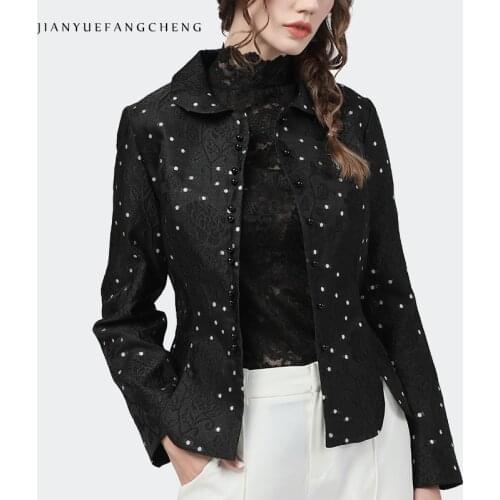 Fashion Black Polka Dots Women Blazer 2020 Autumn New Ladies Long Sleeve Short Thin Outwear Coat Vintage Casual Jacquard Tops