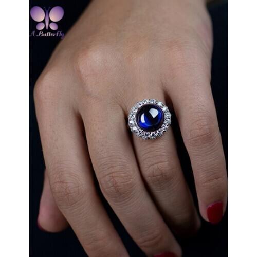 Simple And Creative 925 Sterling Silver Simulation Sapphire Round 13ct Ring Female Fashion Halo Ladies Ring