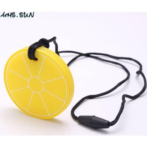 MHS.SUN 1PC teething siliocne lemon slice pendant for baby chewable diy food grade teether pendant with rope chain for kids toy