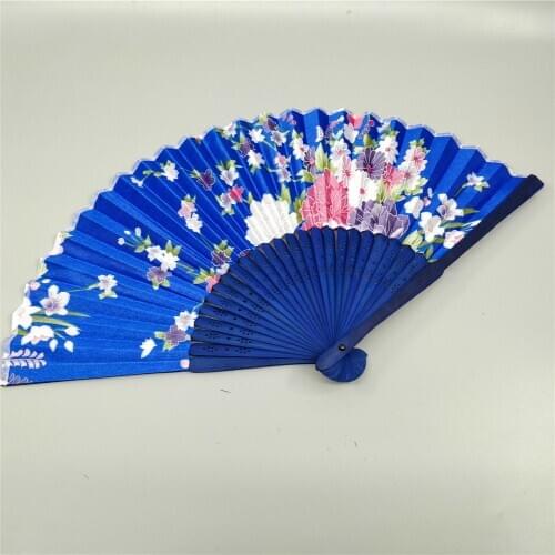 10PCS Chinese Style Elegant Flower Decorative Wood Satin Silk Fabric Wedding Hand Fan Holiday Gift and Party Favor