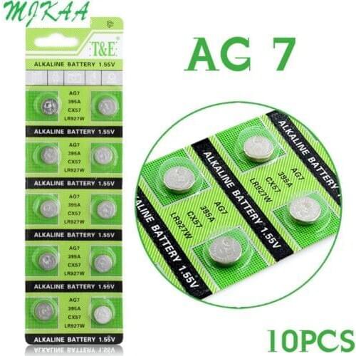 10pcs/pack AG7 Button Batteries Cell Coin Alkaline Battery 1.5V GR927 395A For LR927 LR57 SR927W 399 Watch Electronic Toy Remote