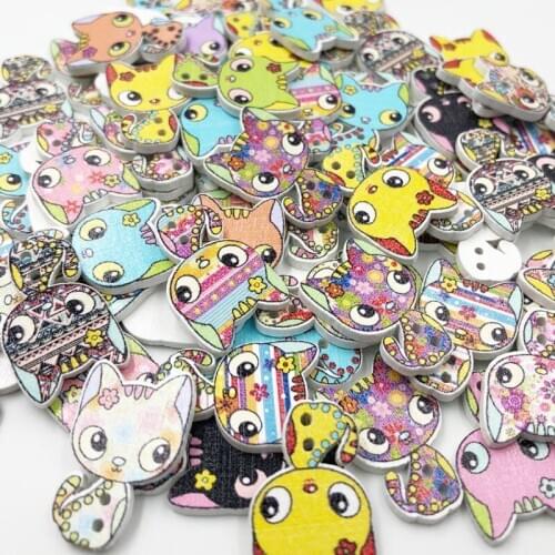 30pc Mix Animal Cat Christmas Kids Wood Buttons Sewing Gift Crafts WB404