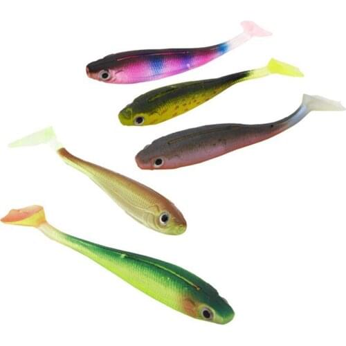 5 Pcs T Tail Soft Bait Two Color Fake Lure, Lure Soft Bait Bionic T-Tail Simulation Fishing Bait Gear for Fisherman