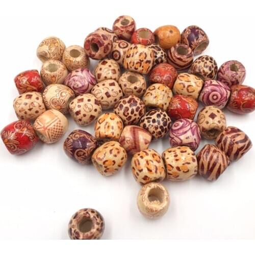 50PC 16x17mm flower Painted Leopard Drum Wood Bead Big Hole:7mm Beads DIY For Charm Bracelet necklace Jewelry Making Accessories