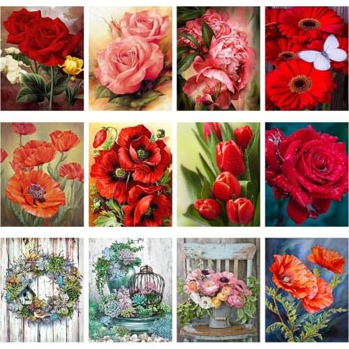New Diamond Embroidery beautiful flowers Handmade Diamond Painting Village Needlework Mosaic Cross Stitch Home Decor