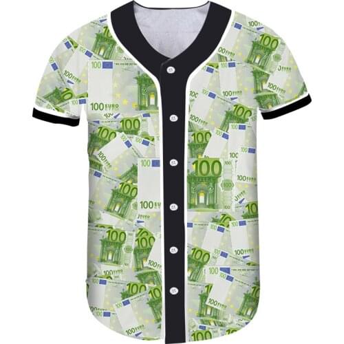 CJLM Euro Coin 3D Digital Printing Baseball Uniform Mens Top Short-sleeved Casual Harajuku Plus Size Sports Short-sleeved Coat