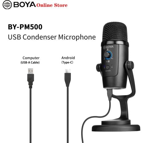 BOYA BY-PM500 USB Microphone Computers USB Port Type-C Smartphone Microphone for Singing Podcasting Video Audio Studio Mikrofon
