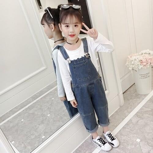 Kids Girls Denim Overalls Autumn Bib Jeans Jumpsuits Casual Playsuit Pants For Girls Outfits Rompers 3-12 years Children Clothes