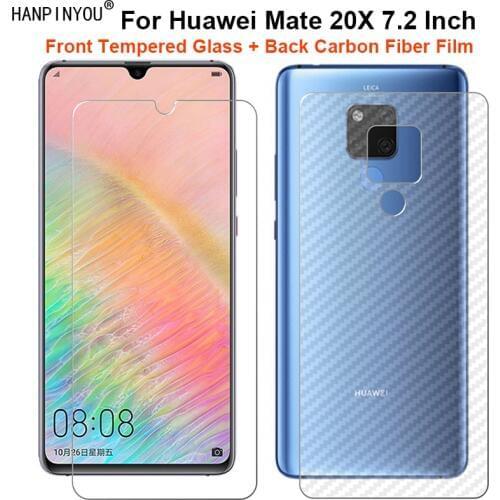 For Huawei Mate 20 X 7.2" 1 Set = Soft Back Carbon Fiber Film + Ultra Thin Premium Tempered Glass Front Screen Protector