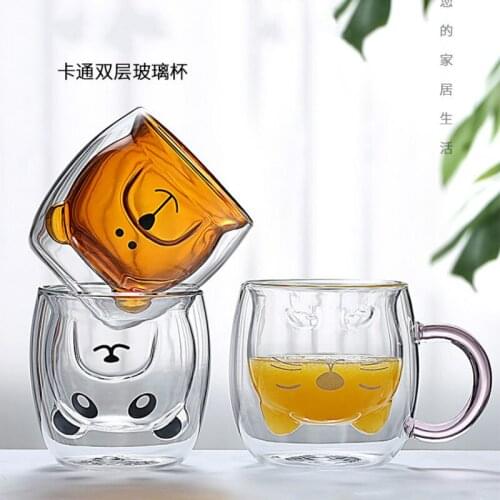 Bear Cat Dog Animal Double-layer Glass Mug Coffee Cup Glass Mugs Double Wall Glass Mug, , Christmas Mug Gift ,Cute Milk Cup