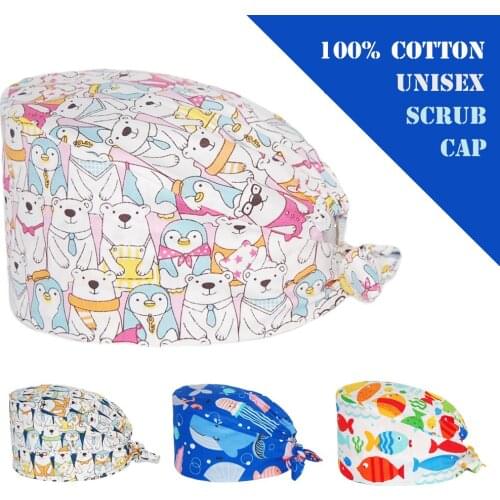 Unisex Surgicals Hat Cotton Adjustable Lab Health Nursing Caps Sea Fish Printed Pet Working Hats Health Service Staff Scrubs Cap