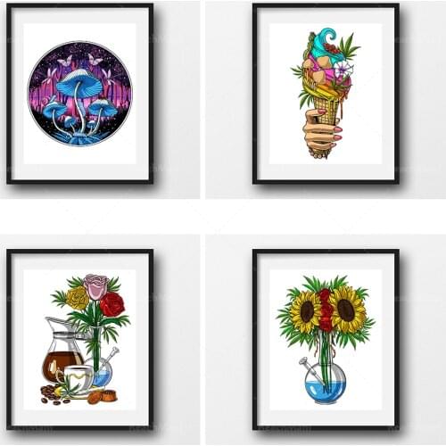 Weed Bong Canvas Poster-Stone Hippie Wall Decoration-Floral Sunflower Poster-Art Printing-Sacred Geometry Room Decoration, Flowe