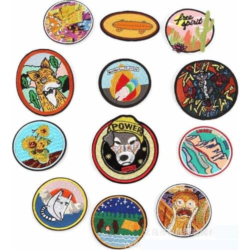 Oil Paintings Style Iron On Embroidered Clothes Patches For Clothing Stickers Garment Apparel Accessories