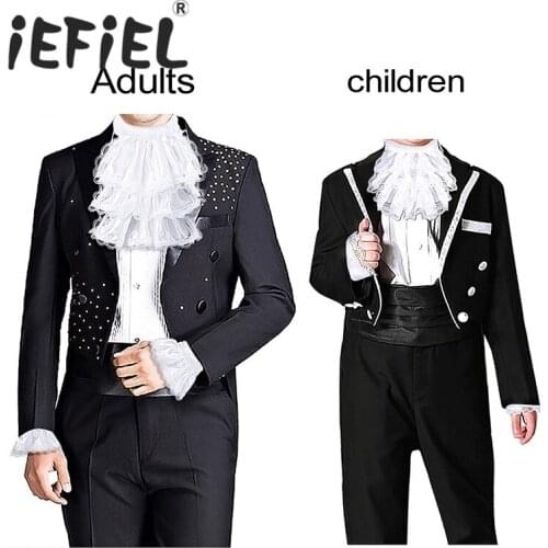 Mens Boys Victorian Lace Jabot and Cuffs Set Stage Party Colonial Pirate Steampunk Cosplay Costume Accessory for Kids/Adults