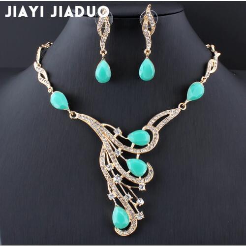 Jiayijiaduo African jewelry set wedding dress accessories beautiful women gold color necklace earrings set wedding accessories