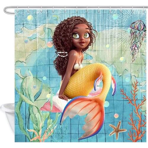 Colorful Sea Creatures Mermaid Girl Jellyfish Polyps Algae Under Sea Shower Curtain