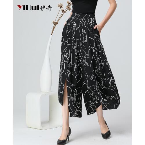 Fashion Women' Summer Pants Trousers High Waist Wide Leg Pants Irregular Plus Size Loose-Fitting Split Ankle-Length Pants
