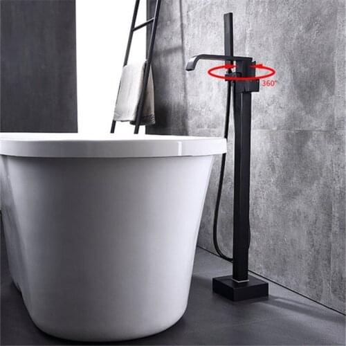 Brushed Gold Bathtub Faucet Mixer Single Handle Floor Stand Black Mixer Tap 360 Rotation Spout With Handshower Bath Mixer Showe