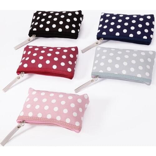 Coloffice Multifunction Polka Dot Fabric Zip Pencil Bag 15*20*3cm Students Stationery Storage Bag Key Bag Wash Bag 1Piece