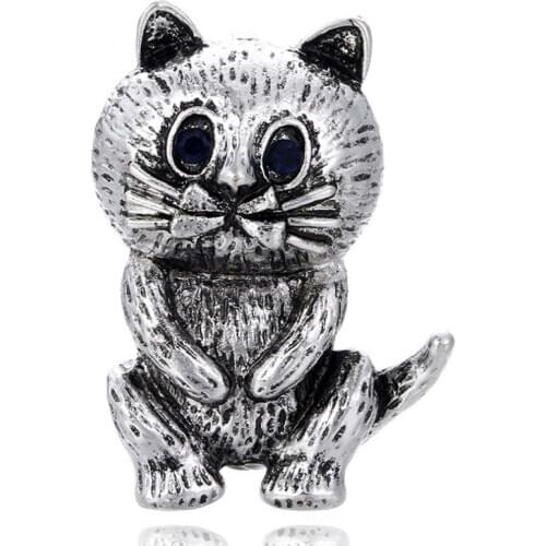 Zlxgirl Jewelry hot quality antique silver vintage cat animal brooches jewelry for men new year gifts small cartoon hijab pins