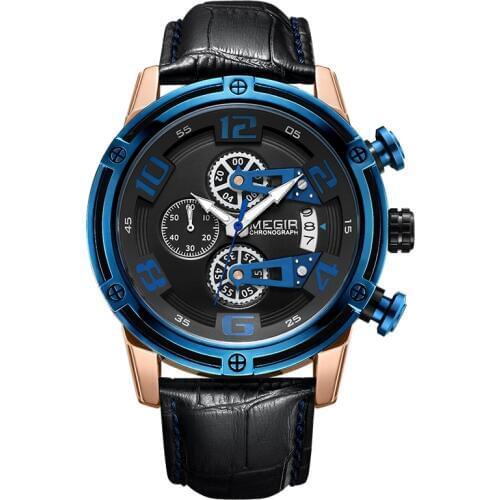 MEGIR Mens Watches Top Brand Luxury Quartz Gold Watch Men Casual Leather Military Waterproof Sport Wrist Watch Relogio Masculino