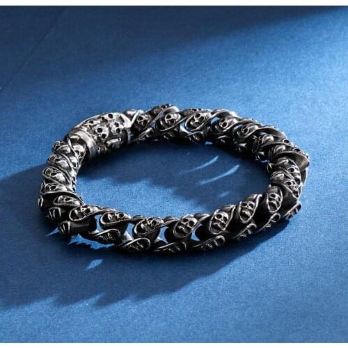 10mm Punk Skull Bracelet Men 316 Stainless Steel Curb Cuban Link Chain Ghost Head Bracelets