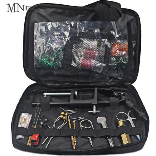 MNFT Deluxe Fly Tying Tools Kit in Portable Pack Bag Include Fly Tying Vise Bobbin Holders Pliers Hair Stacker Whip Finishers