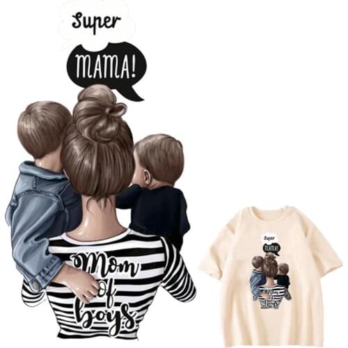 Uper Mom Patches For Clothes DIY Washable Woman T-Shirts Heat Transfer Thermal Stickers Beautiful Parent-Child Iron On Applique