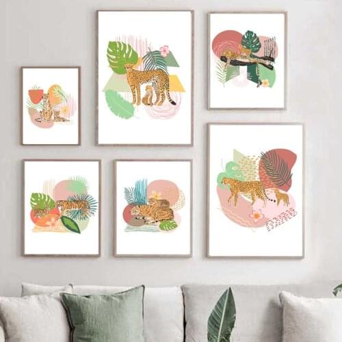 Wall Art Canvas Painting Dots Leopard Tiger Family Abstract Nordic Posters And Prints Wall Pictures For Living Room Home Decor