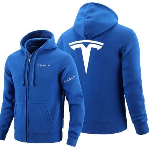 2021NEW Tesla logo zipper Sweatshirt Men Zipper Hoodies Autumn Hoodie Winter Long Fashion Casual Clothes