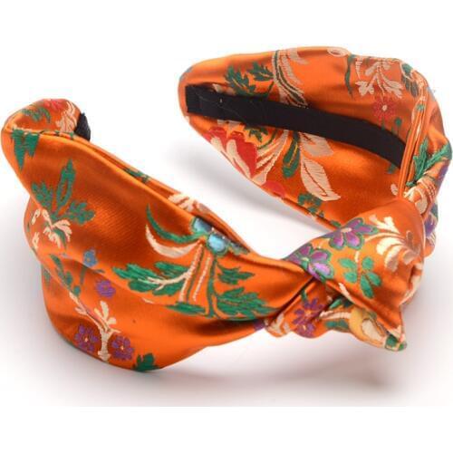 Chinese Style embroidery Flower hairband Satin Silk Knot Headband Girl Women Turban Knotted Headband hair accessories