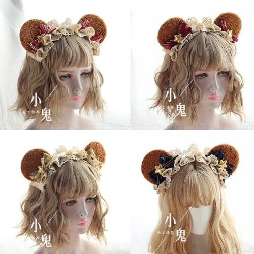 Bear ear soft sister cute Japanese girl heart hair accessories hairpin headband kc hand made lolita dessert chocolate headband