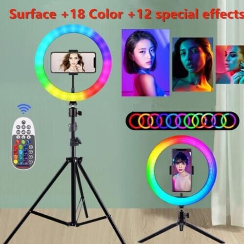 Dimmable Phone LED Ring Light with Tripods Stand Ring Live Fill Light RGB Lamp for Selfie USB Novelty Light Video Shooting Lamp